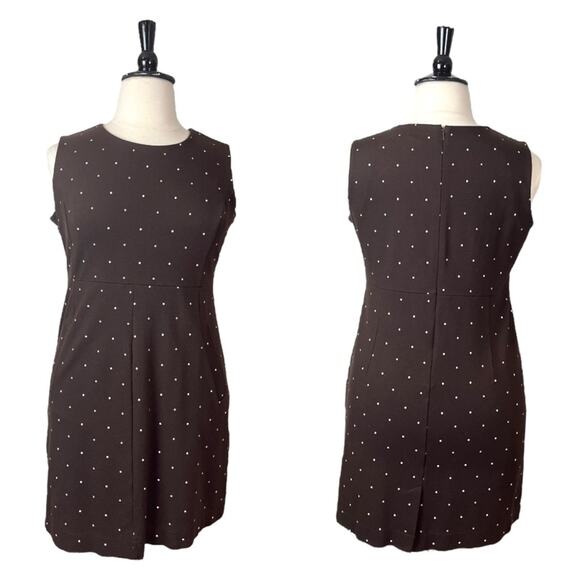 Lands’ End Dress Ponte Knit Sheath Sleeveless Brown White Polka Dot Women’s 16P - Picture 12 of 12